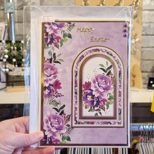 Purple & Gold Floral Easter Greetings Card