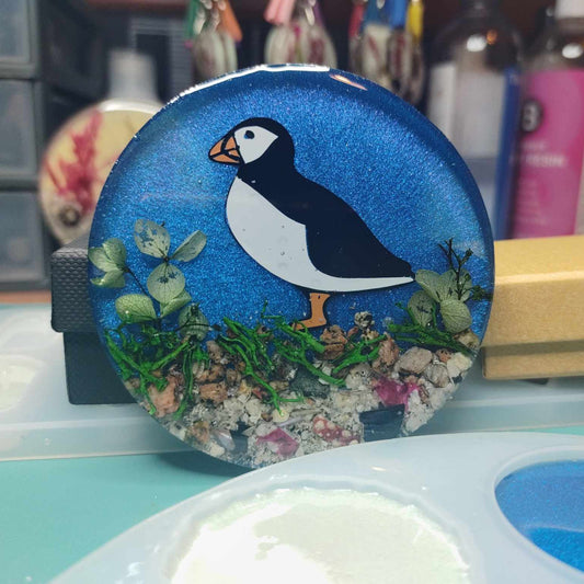 Blue Puffin Resin Coaster
