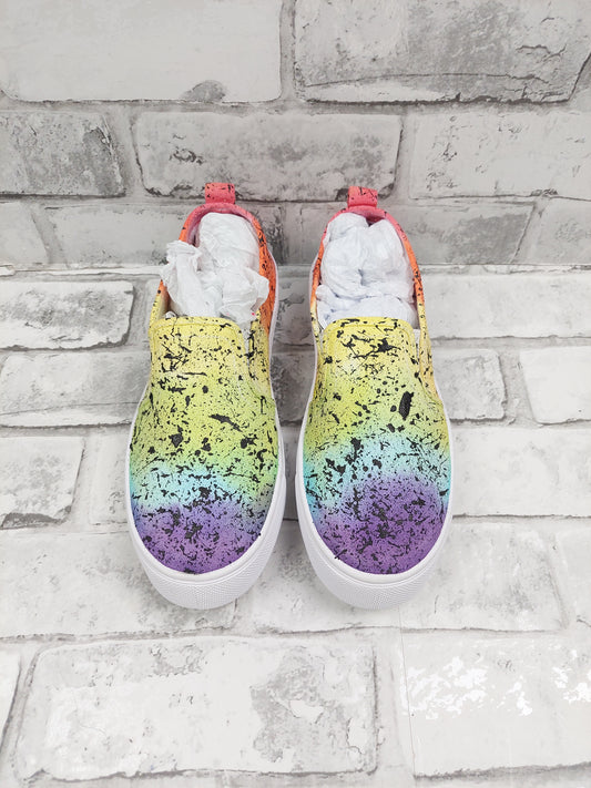 Rainbow Stripe Splatter Slip On Trainers - Size 7/40