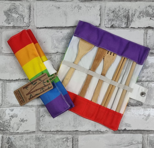 Rainbow Wrap Bamboo Reusable Cutlery Set