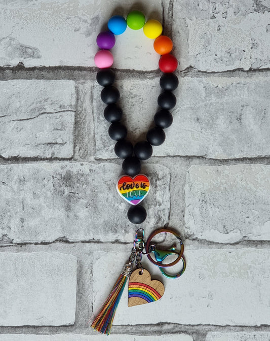 Rainbow "Love is Love" Beaded Wristlet