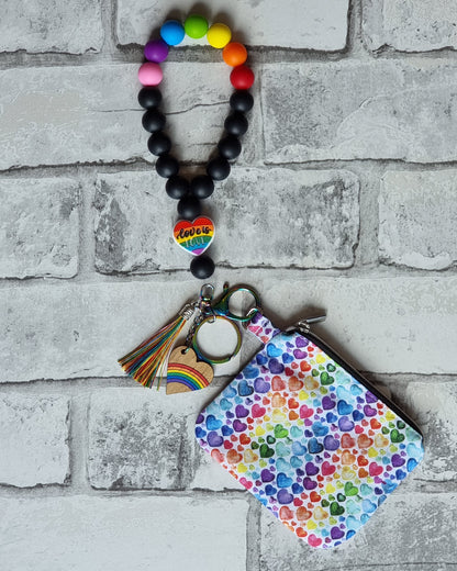 Rainbow "Love is Love" Beaded Wristlet