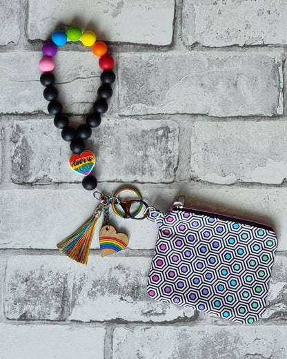 Rainbow "Love is Love" Beaded Wristlet