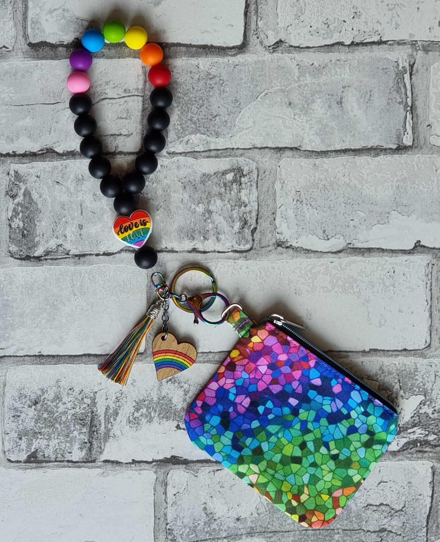 Rainbow "Love is Love" Beaded Wristlet