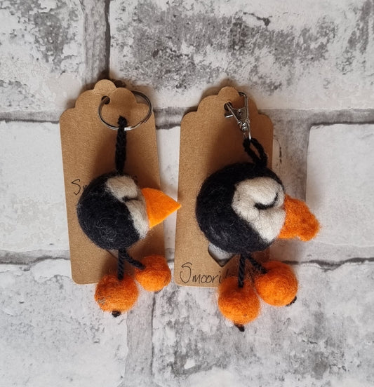 Needle Felted Puffin Keyring/Bag Clip