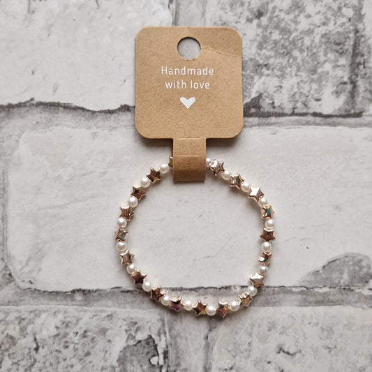 Rose Gold Star & Pearl Effect Bead Stretchy Bracelet