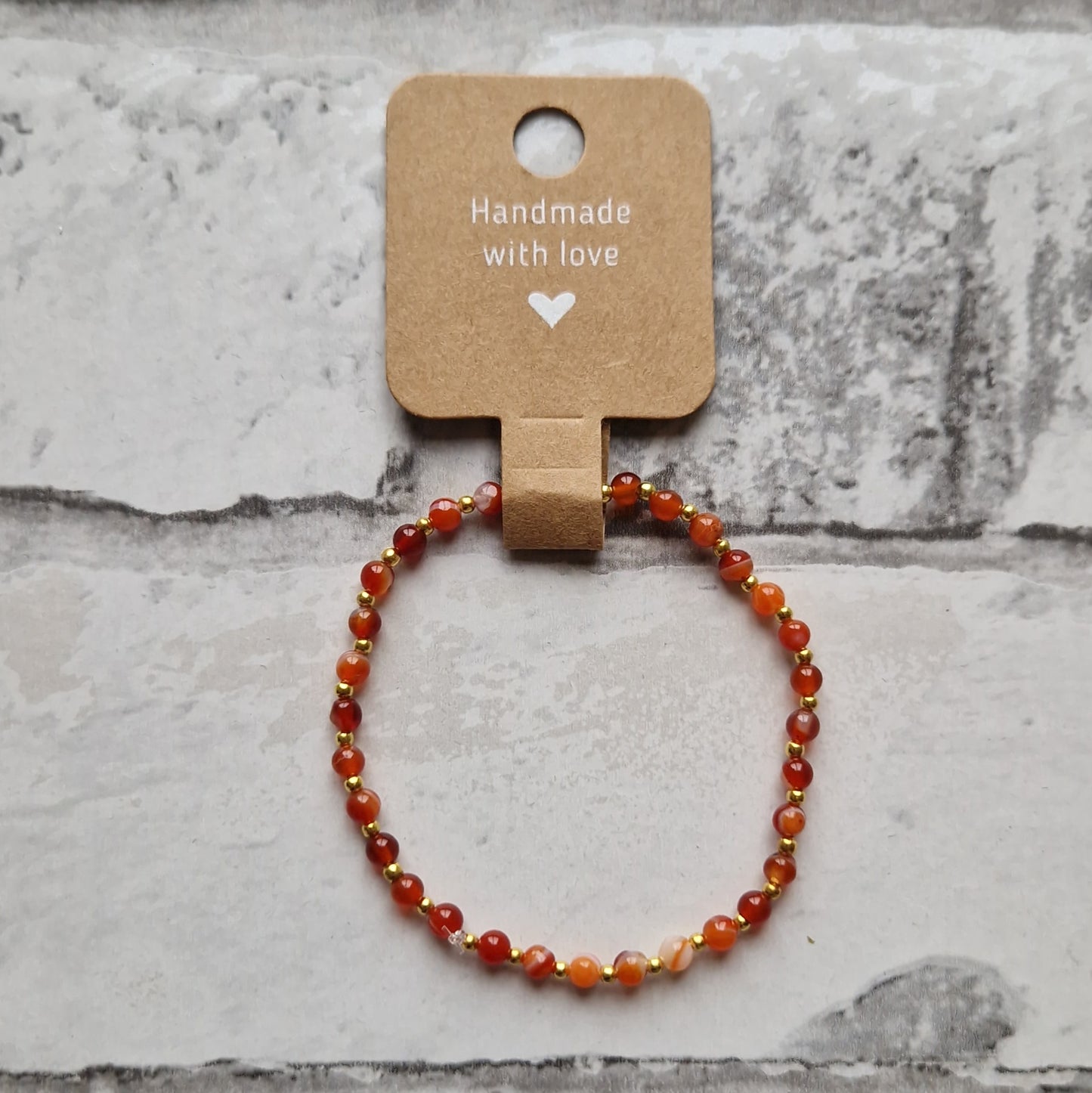 Red Carnelian & Gold Bead Stretchy Bracelet