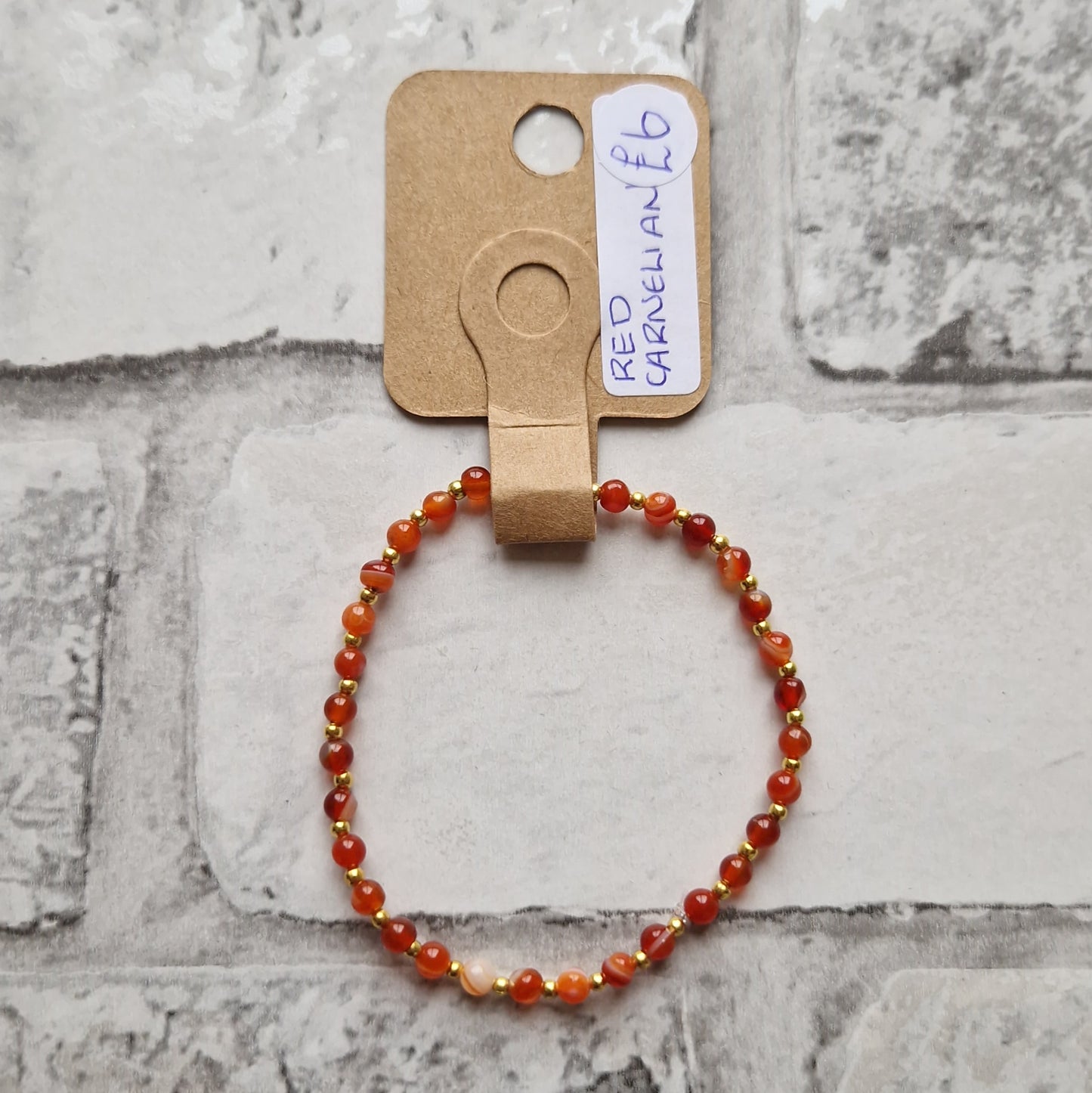 Red Carnelian & Gold Bead Stretchy Bracelet