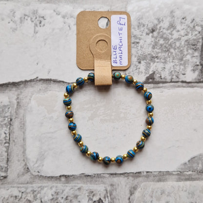 Blue Malachite & Gold Bead Stretchy Bracelet