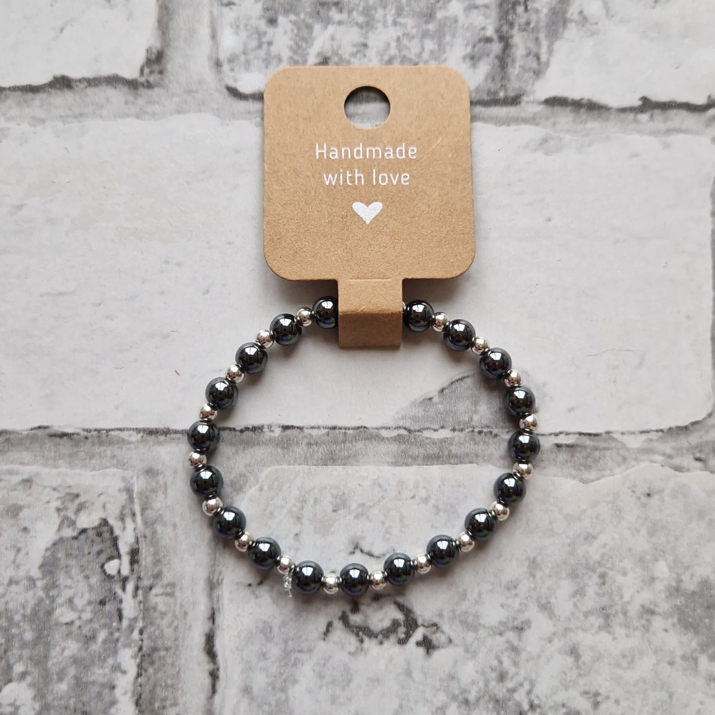 Hematite & Silver Bead Stretchy Bracelet