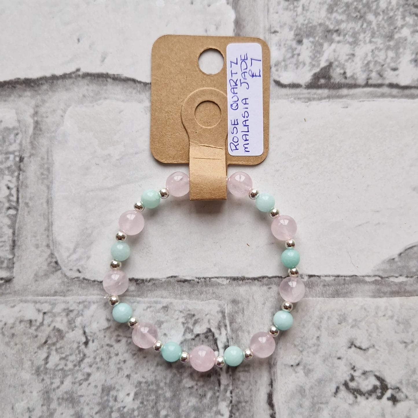 Rose Quartz, Malaysia Jade & Silver Bead Stretchy Bracelet