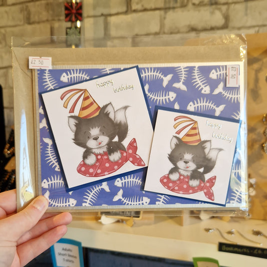 Cat & Fish Bones Birthday Card