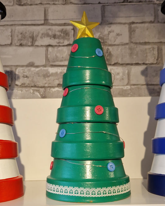 Button Plant Pot Christmas Tree with Lights & Star