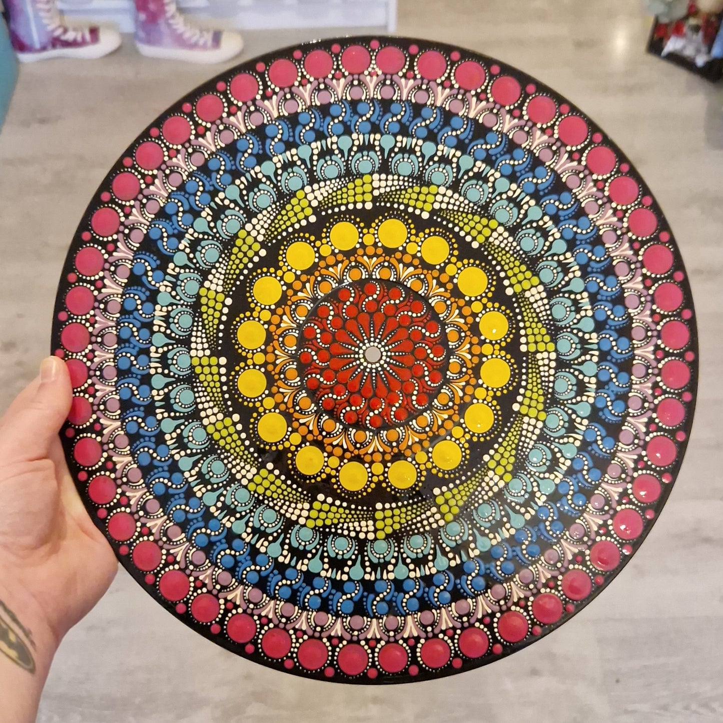 Rainbow Dot Painted Upcycled Vinyl Record