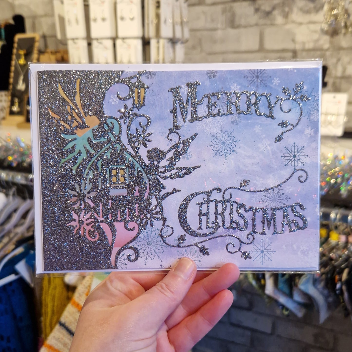 Black Glitter "Merry Christmas" Fairy Christmas Card