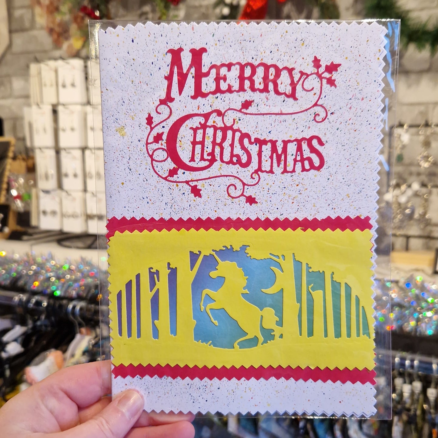 Yellow Unicorn "Merry Christmas" Christmas Card