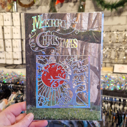 Silver Cutout Forest "Merry Christmas" Christmas Card