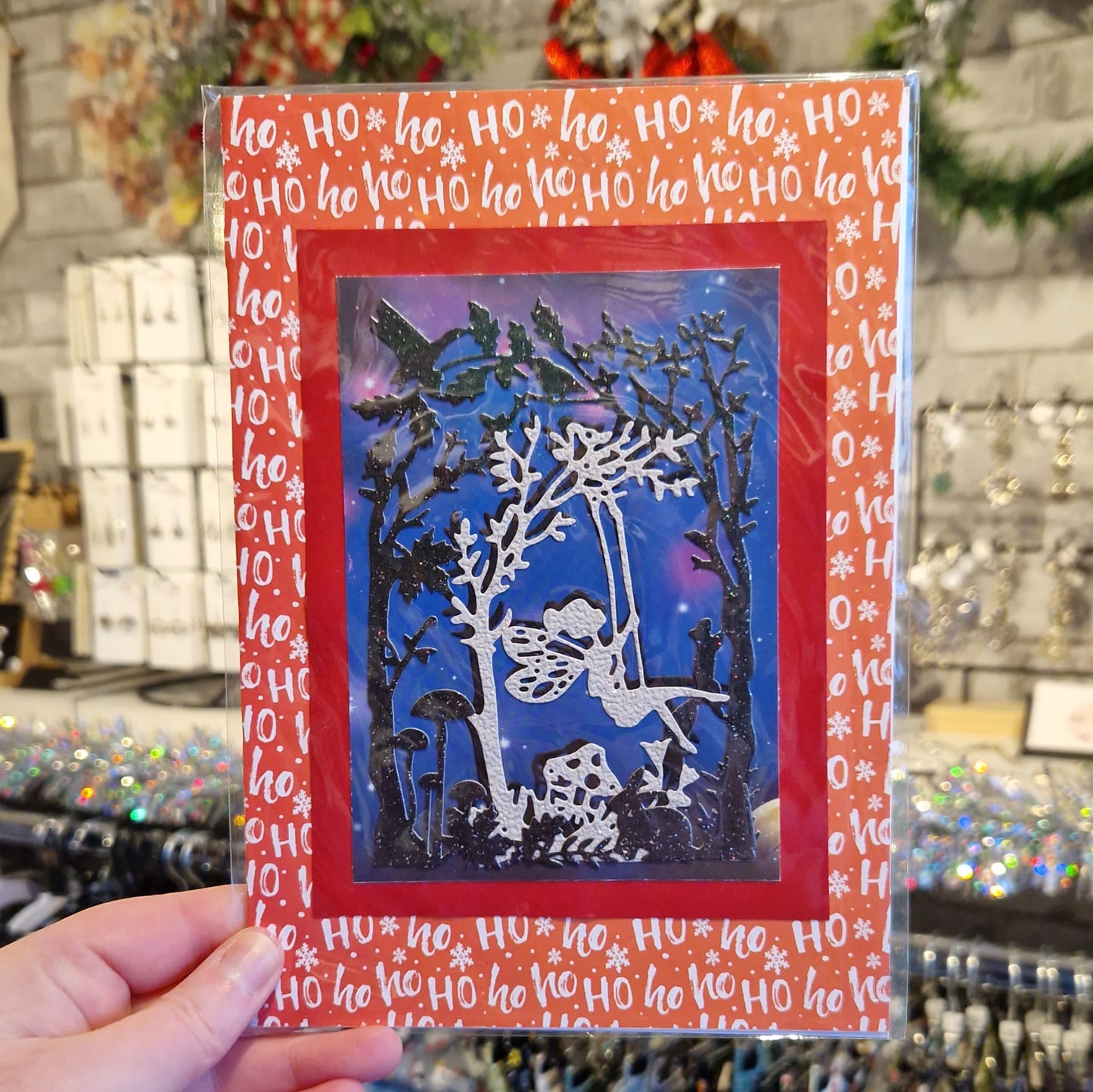 Fairy Swing Cutout "Ho Ho Ho" Christmas Card