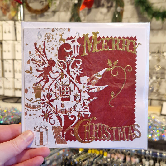 Red & Gold Cutout "Merry Christmas" Christmas Card