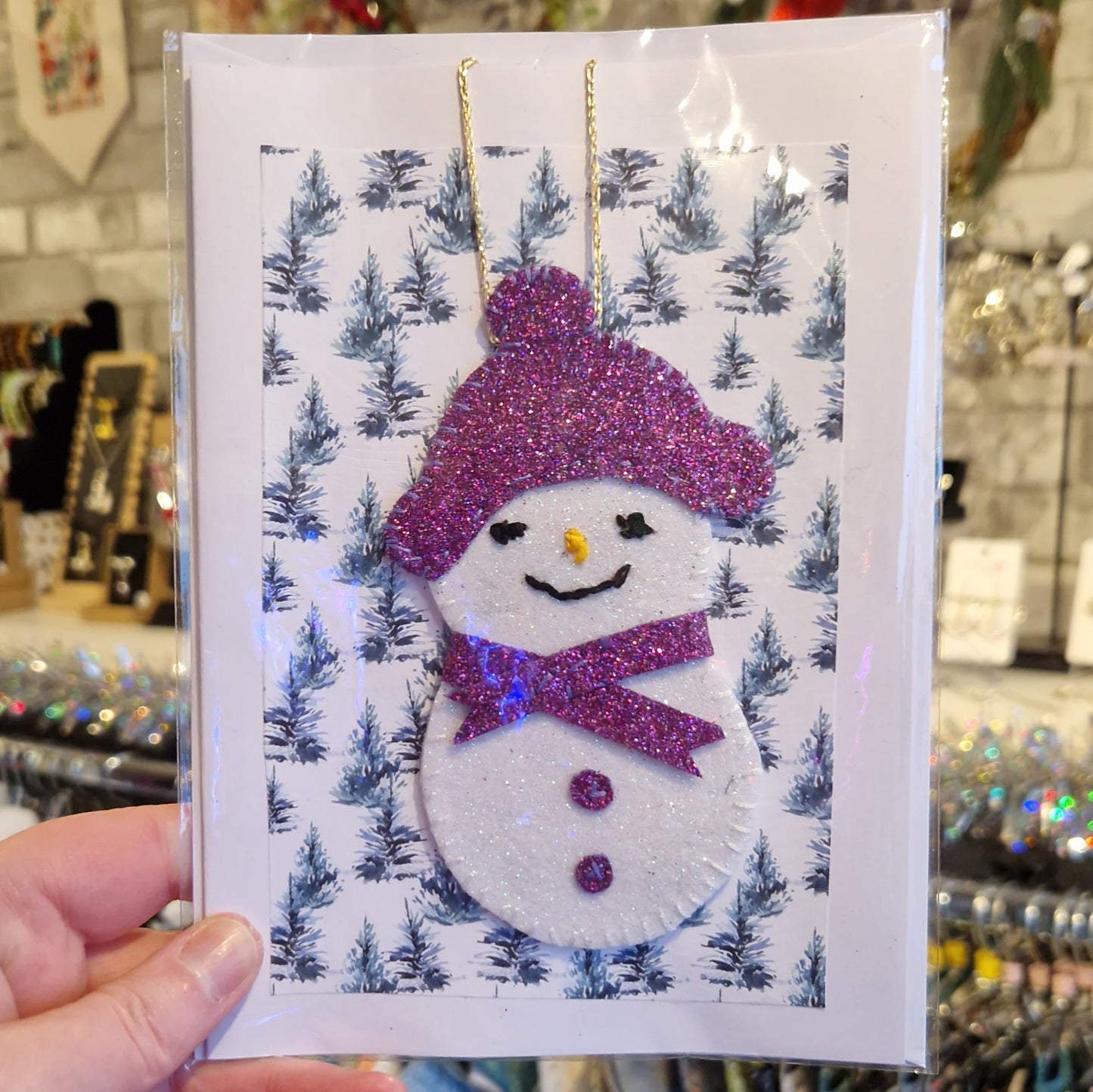 Purple Snowman Keepsake Christmas Card