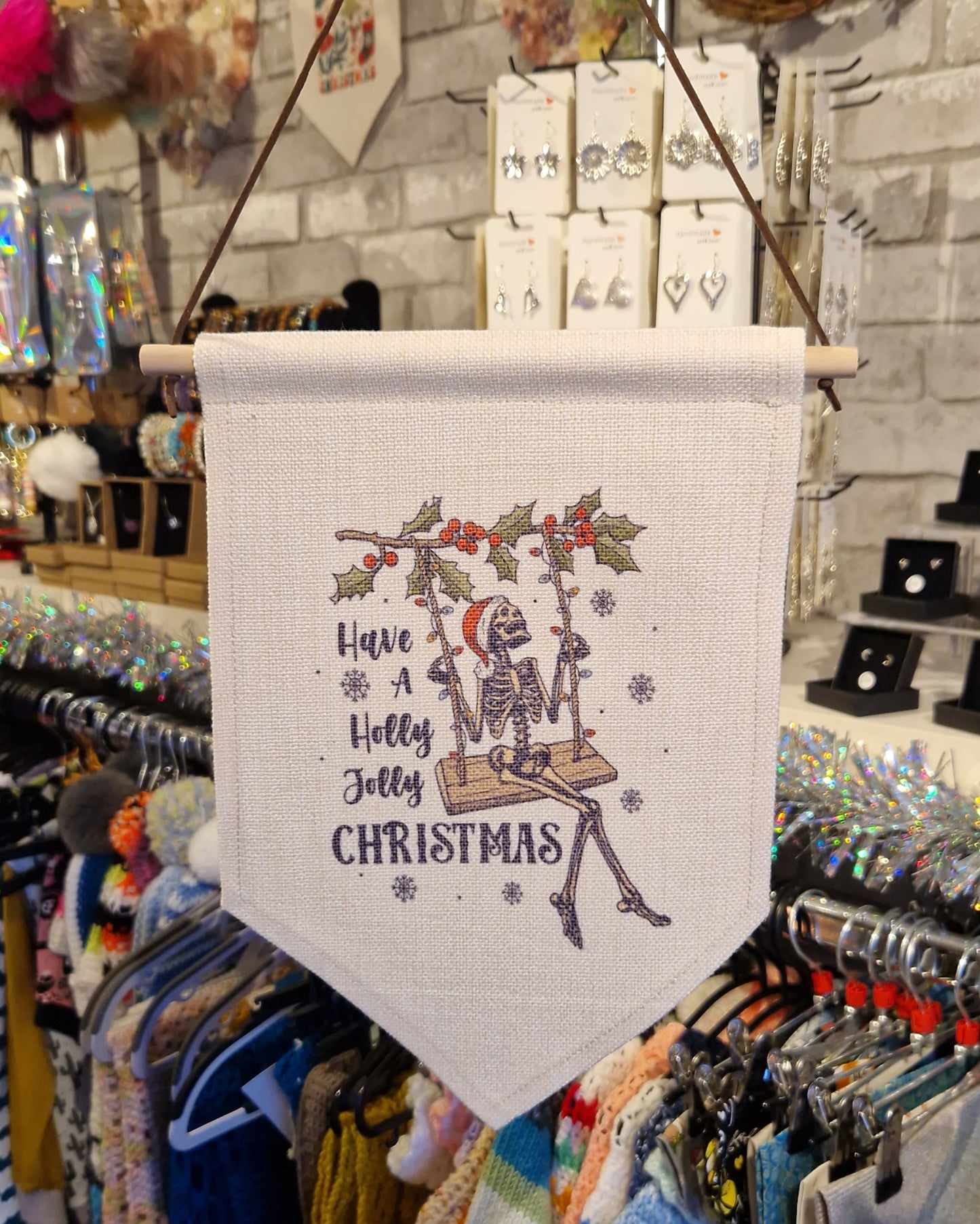 Skeleton "Have a Holly Jolly Christmas" Pennant Flag