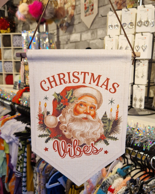 Santa "Christmas Vibes" Christmas Pennant Flag