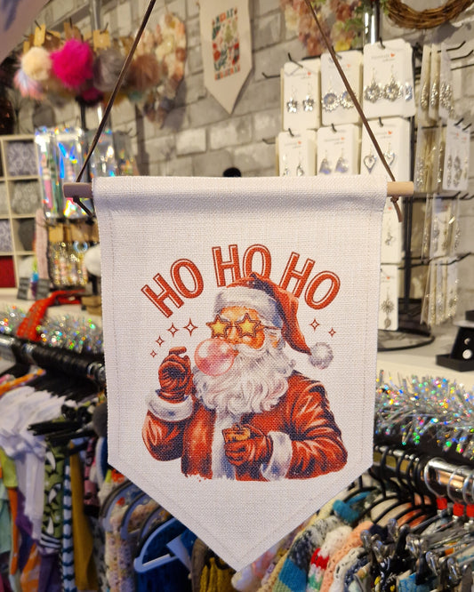 Bubblegum Santa "Ho Ho Ho" Christmas Pennant Flag