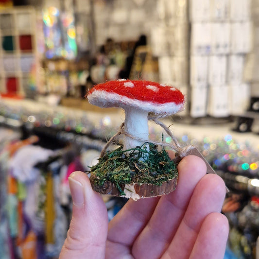 Needle Felted Toadstool on a Wood Slice