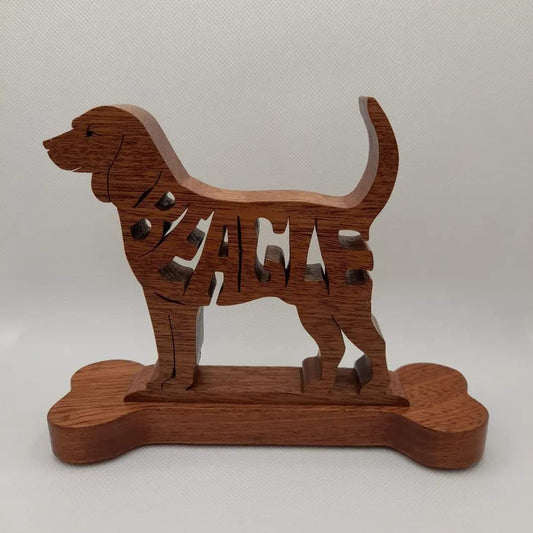 Beagle on a Bone Shape Base Wooden Animal Ornament