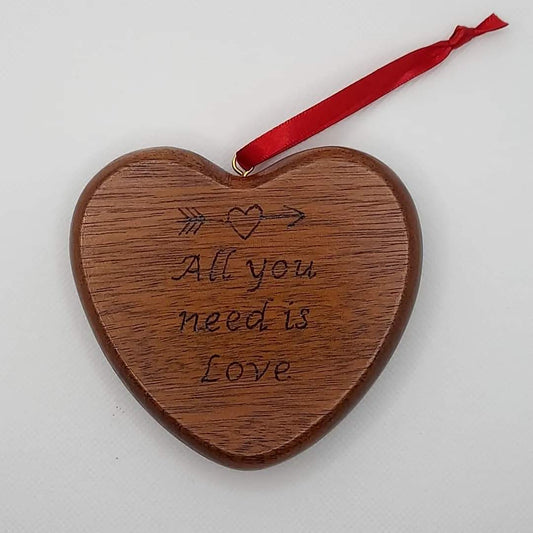 "All You Need is Love" Solid Wooden Heart Hanger