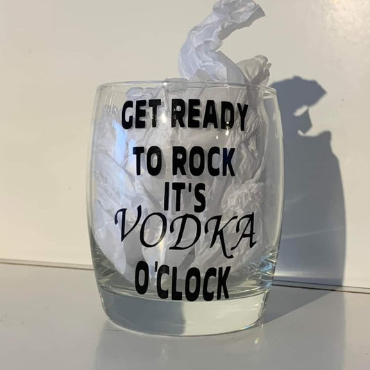 "Get Ready to Rock, It's Vodka O'Clock" Slogan Mixer Glass