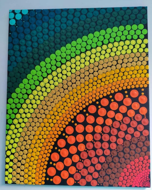 Multi Coloured Dot Painted Canvas - 10 x 8in
