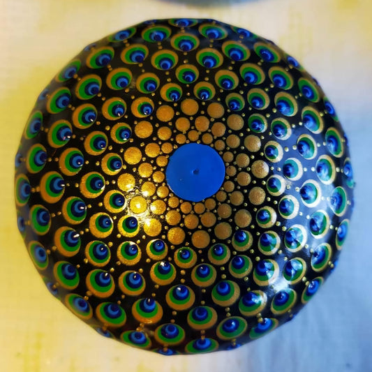 Small Peacock Dot Painted Stone