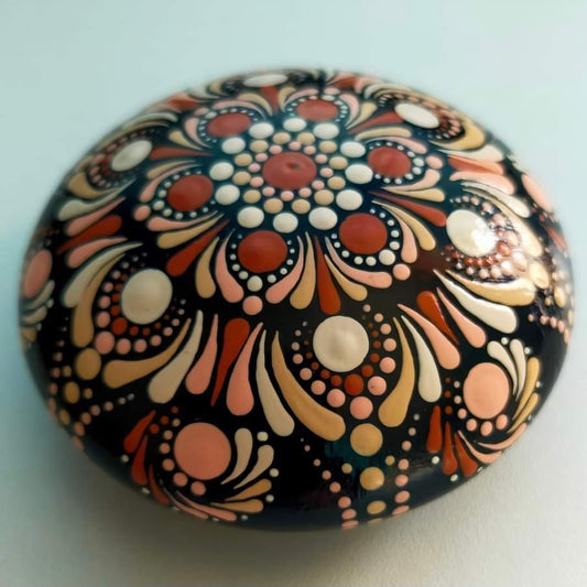 Small Brown & Cream Dot Painted Stone