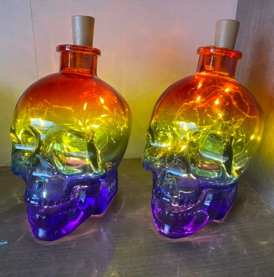 Rainbow Light Up Glass Skull