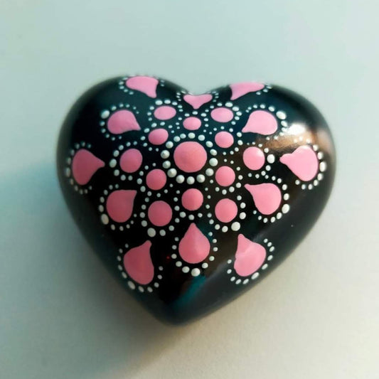 XSmall Black, Pink & White Painted Heart Stone