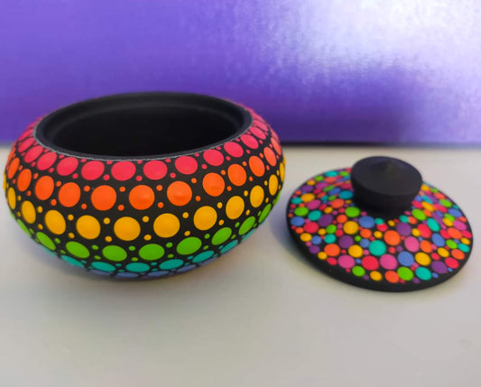 Black & Rainbow Trinket Pot with Lid