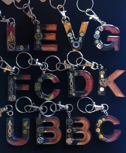 V - Steampunk Letter Resin Keyring