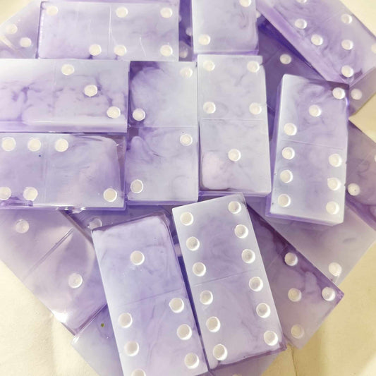 Lilac & White Marble Resin Domino Set with Bag