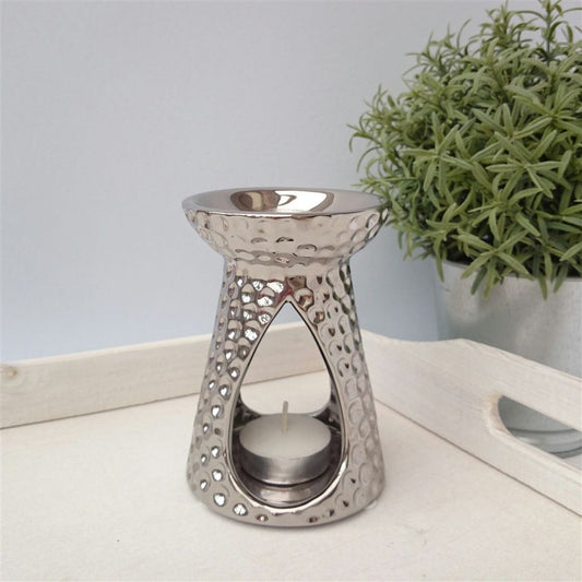 Dimpled Silver Teardrop Tealight Wax Warmer