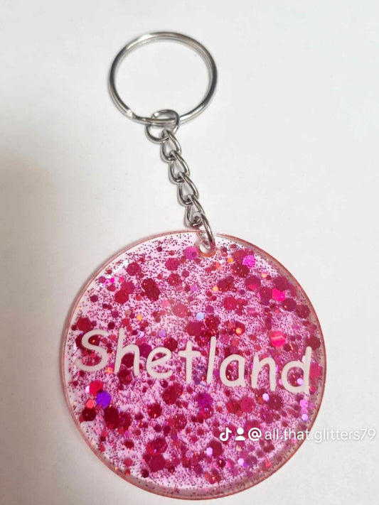 Pink Resin Glitter "Shetland" Keyring