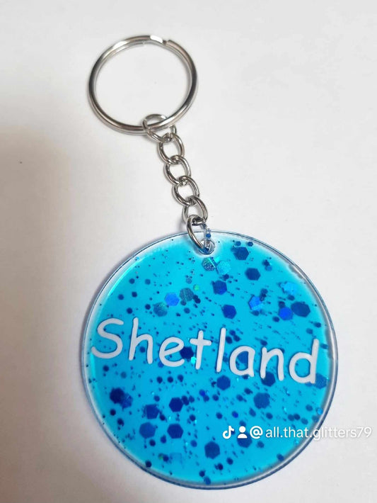 Blue Resin Glitter "Shetland" Keyring