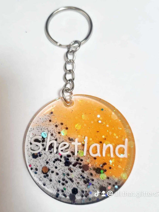 Orange & Black Resin Glitter "Shetland" Keyring