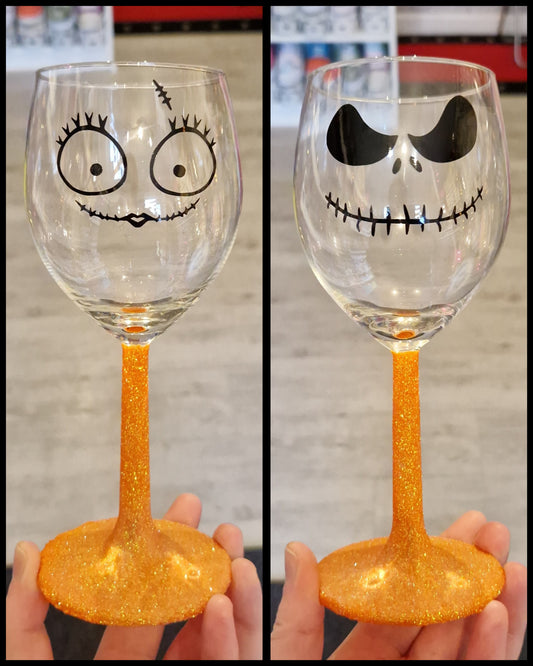 Orange Iridescent Glitter Halloween Wine Glass