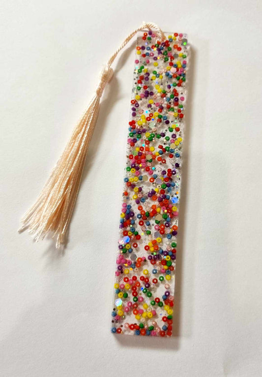 Multicolour Bead and Glitter Resin Bookmark with Tassel