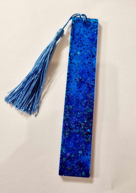 Blue Glitter Resin Bookmark with Tassel