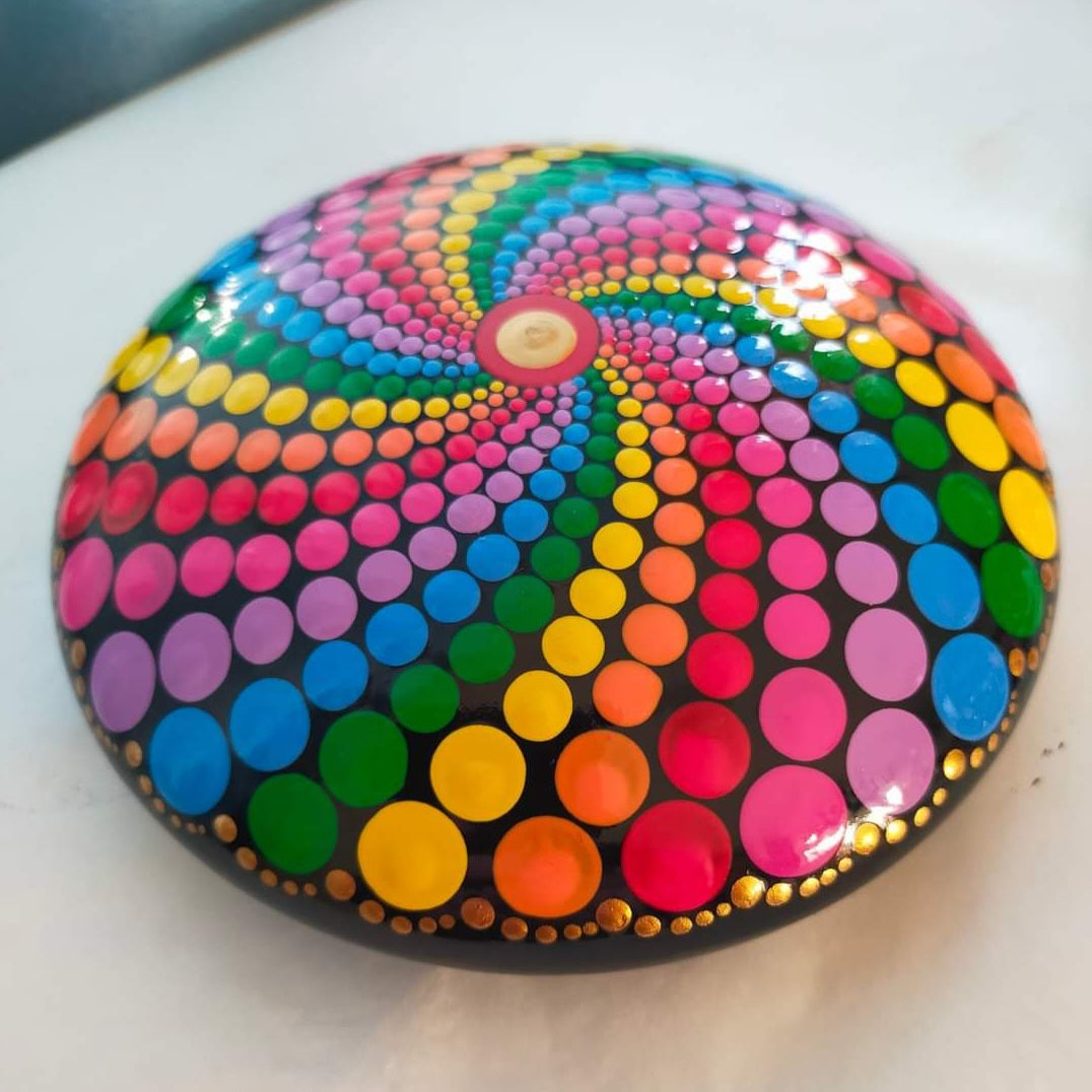 XL Rainbow Dot Painted Stone