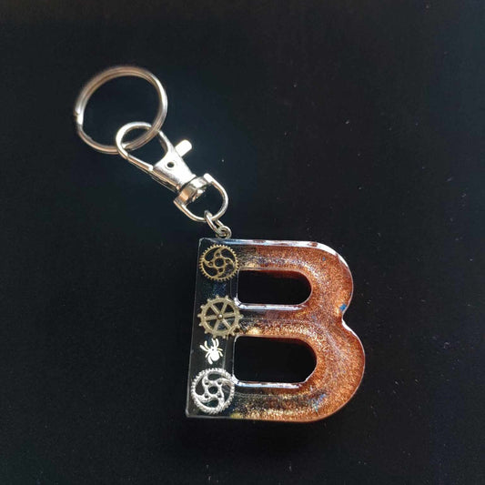 B - Steampunk Letter Resin Keyring