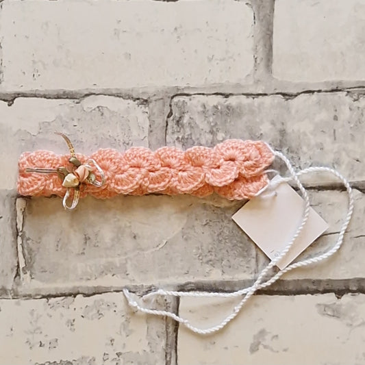 Light Pink Tie Crochet Headband with Roses