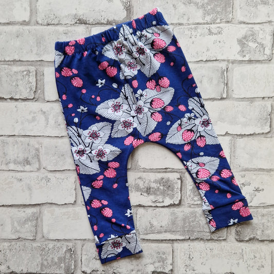 Blue Floral Strawberry Trousers - 9-12m